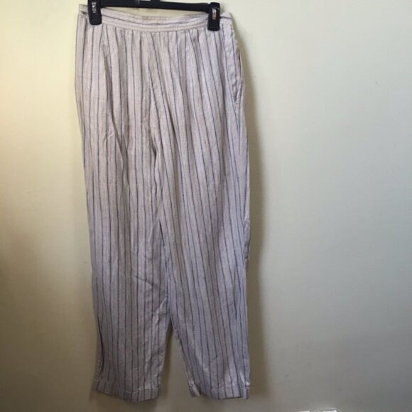 Dior Vintage 80s Linen Striped Loose Fit High Waist Pants Straight Leg Neutral - Picture 4 of 16